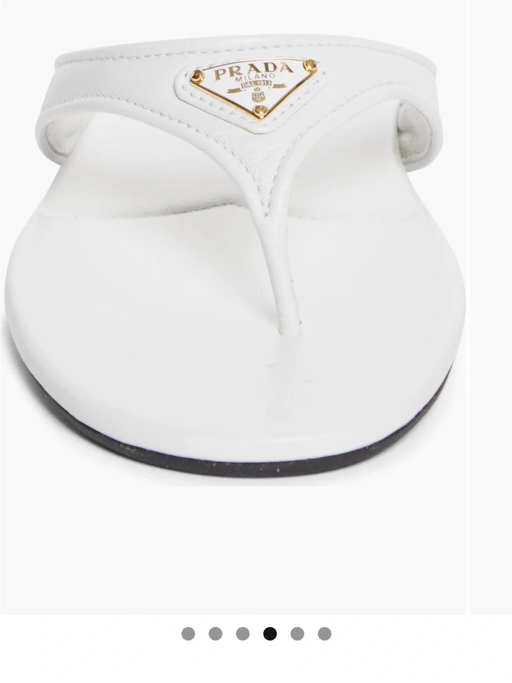 Prada designer white Leather Thong Sandals with Gold Triangle Logo